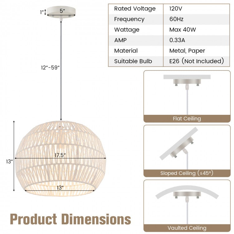 Rattan Hanging Light - Beige