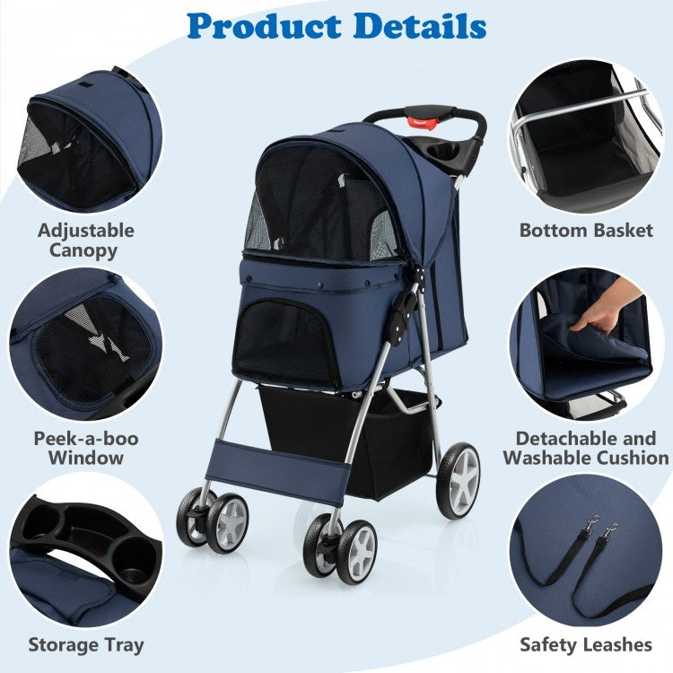 Pet Stroller with Storage - Navy