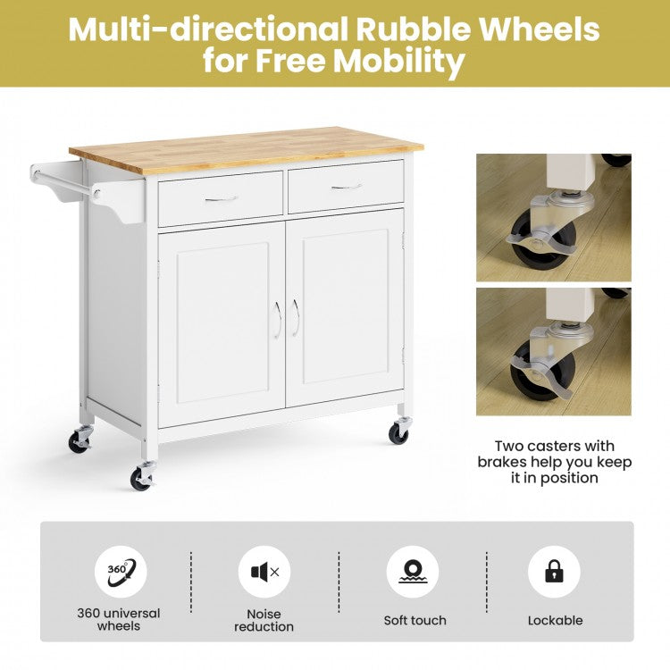 Rolling Wood Top Cart - White