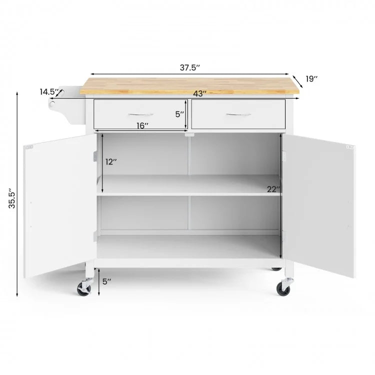 Rolling Wood Top Cart - White