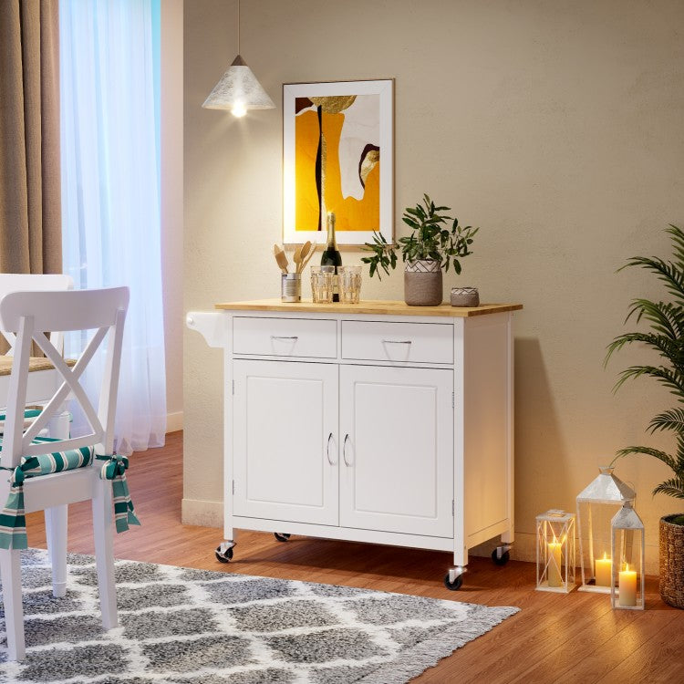 Rolling Wood Top Cart - White