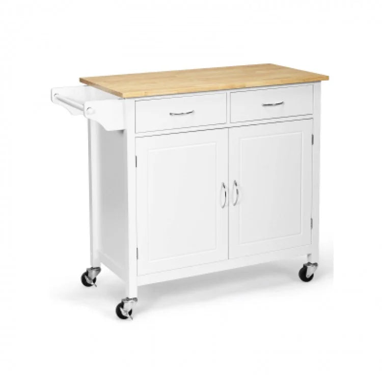Rolling Wood Top Cart - White