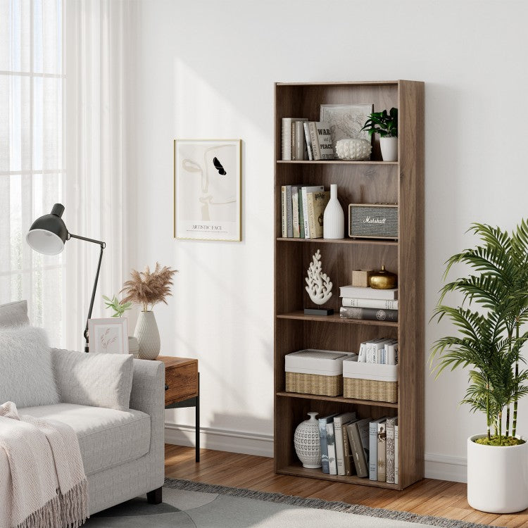 Multi-Use 5-Shelf Wood Storage Unit - Walnut