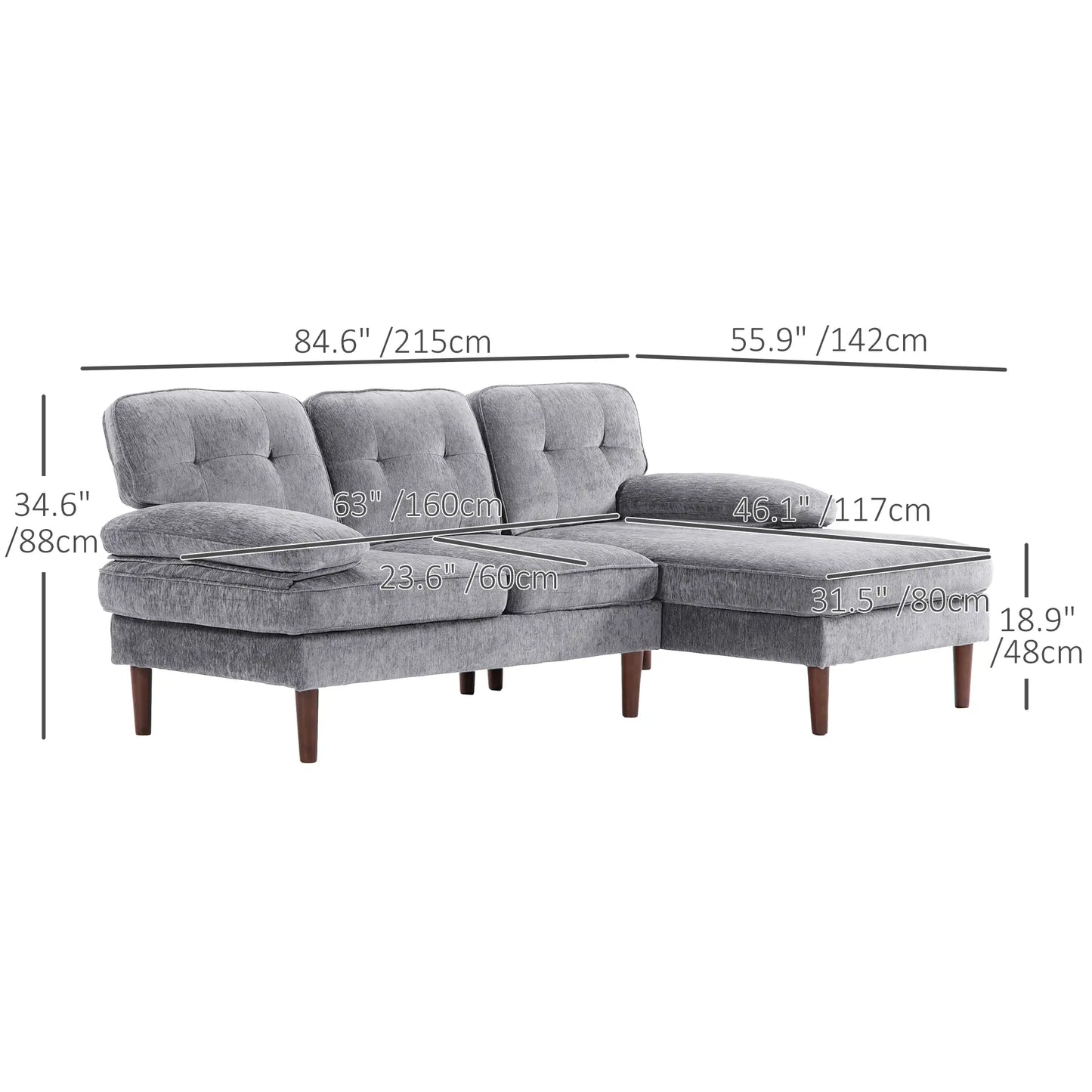 Right Chaise Couch - Grey