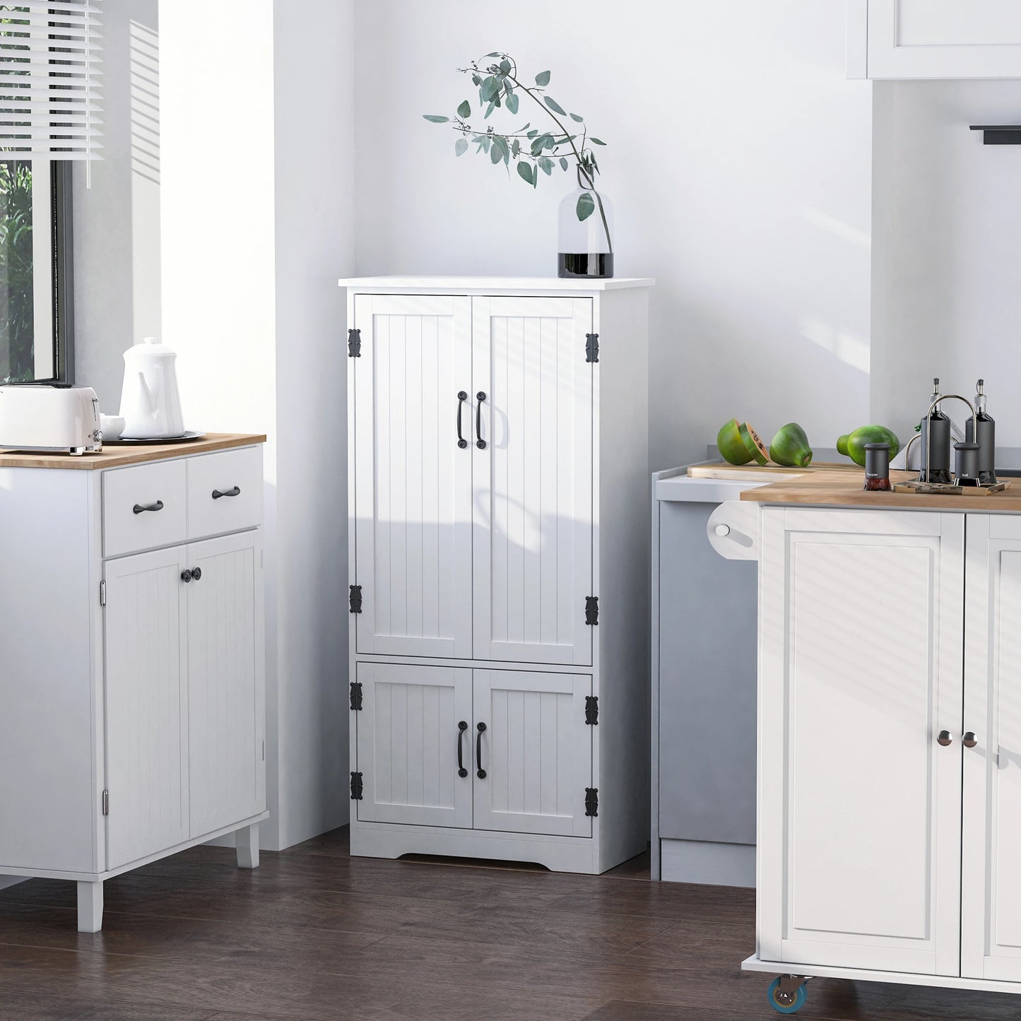 Multi-Storey Pantry Cabinet with Adjustable Shelves - White