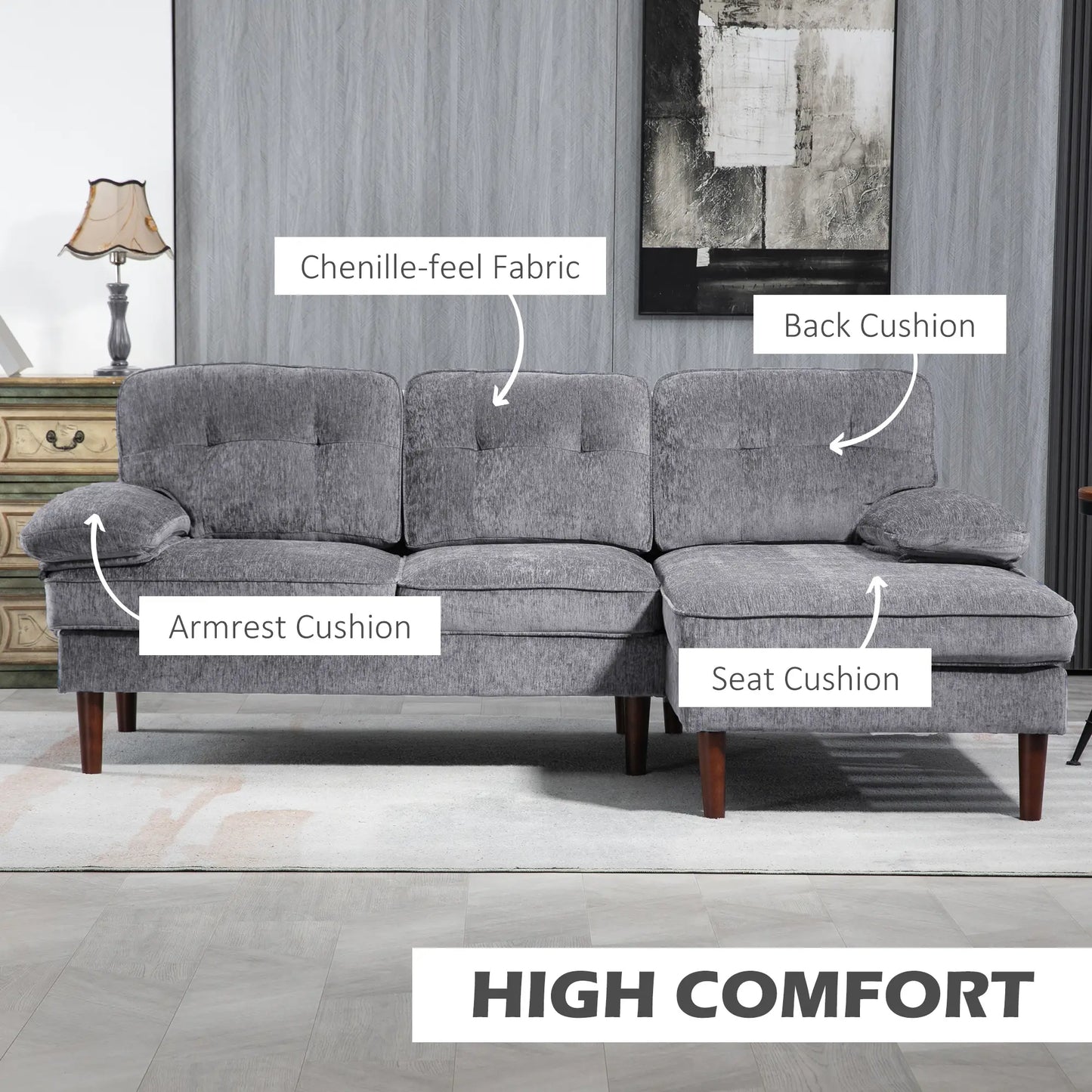 Right Chaise Couch - Grey