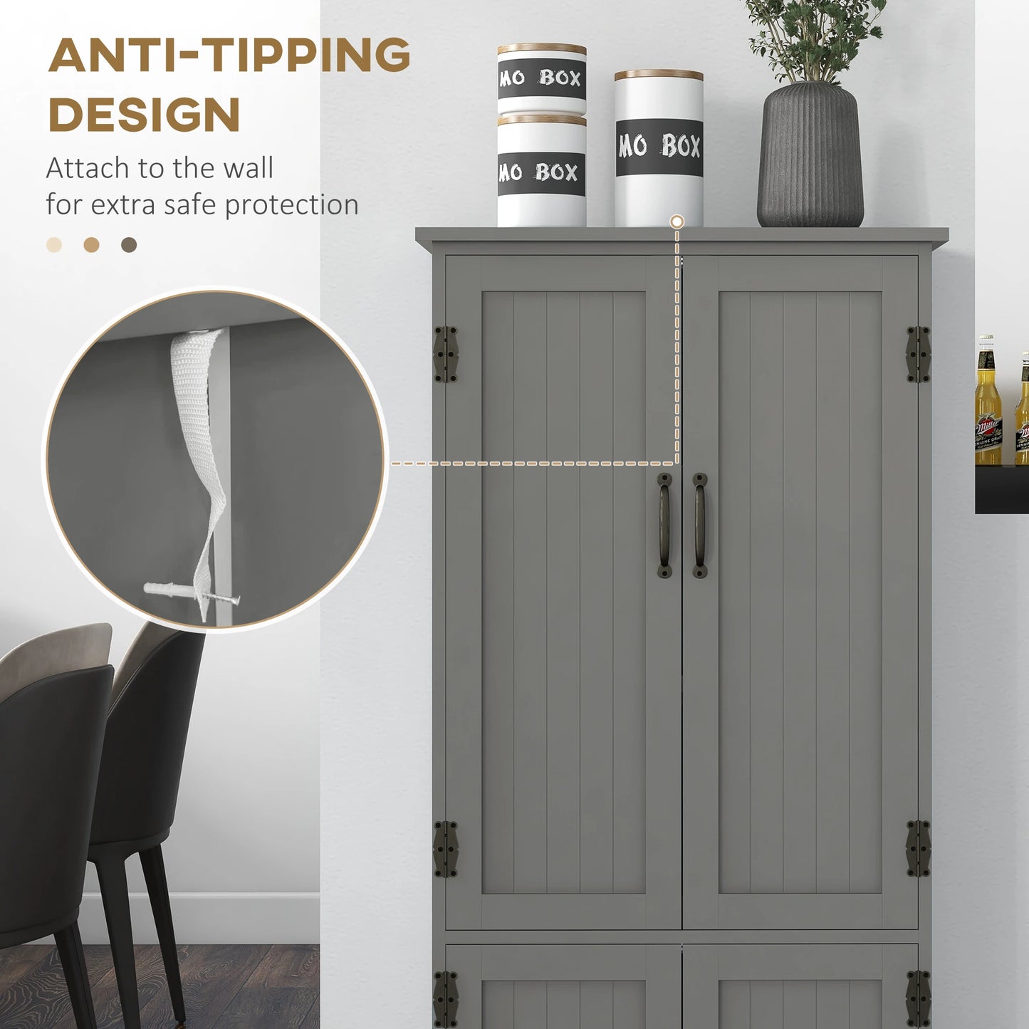 Multi-Storey Pantry Cabinet with Adjustable Shelves - Gray