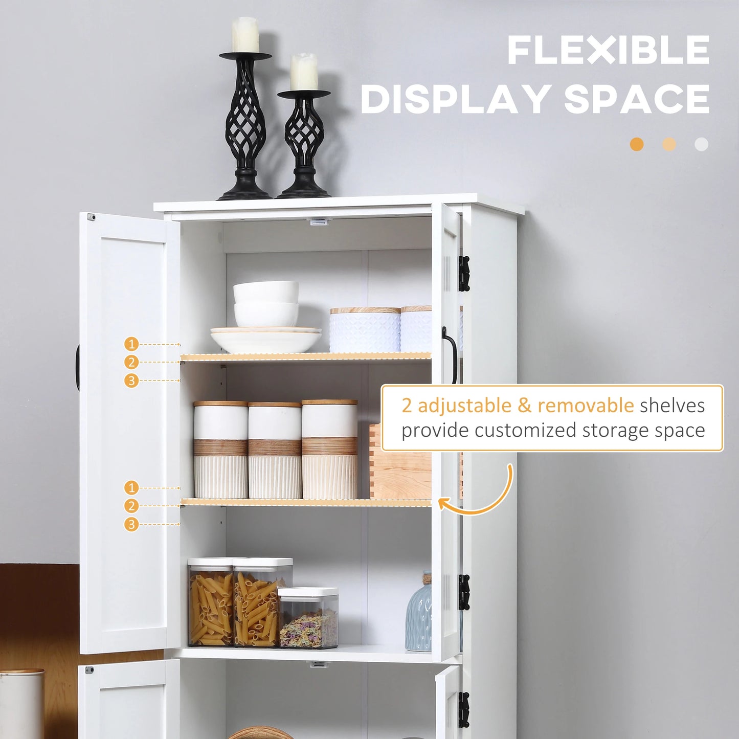 Multi-Storey Pantry Cabinet with Adjustable Shelves - White