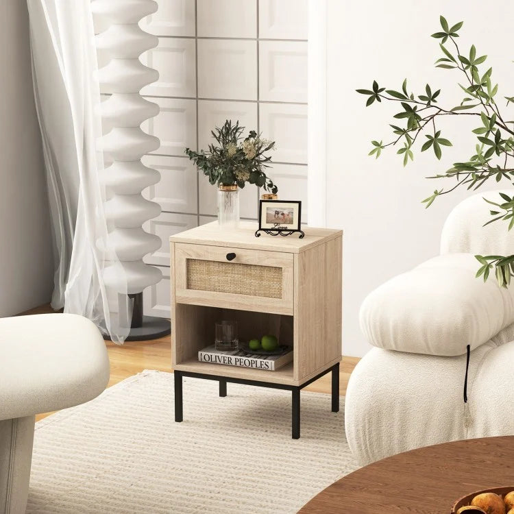 Modern Rattan Bedside Table