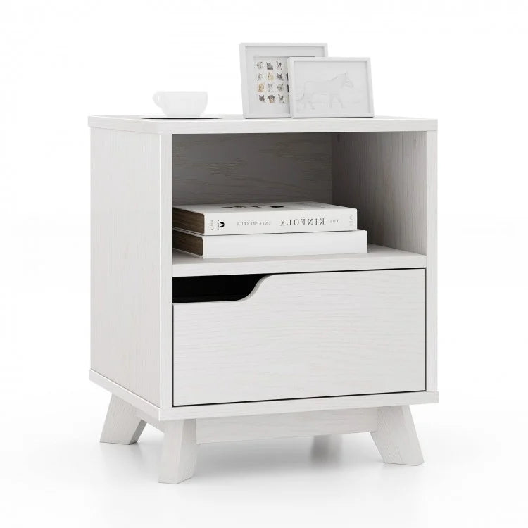 Minimalist White Mid-Century Nightstand