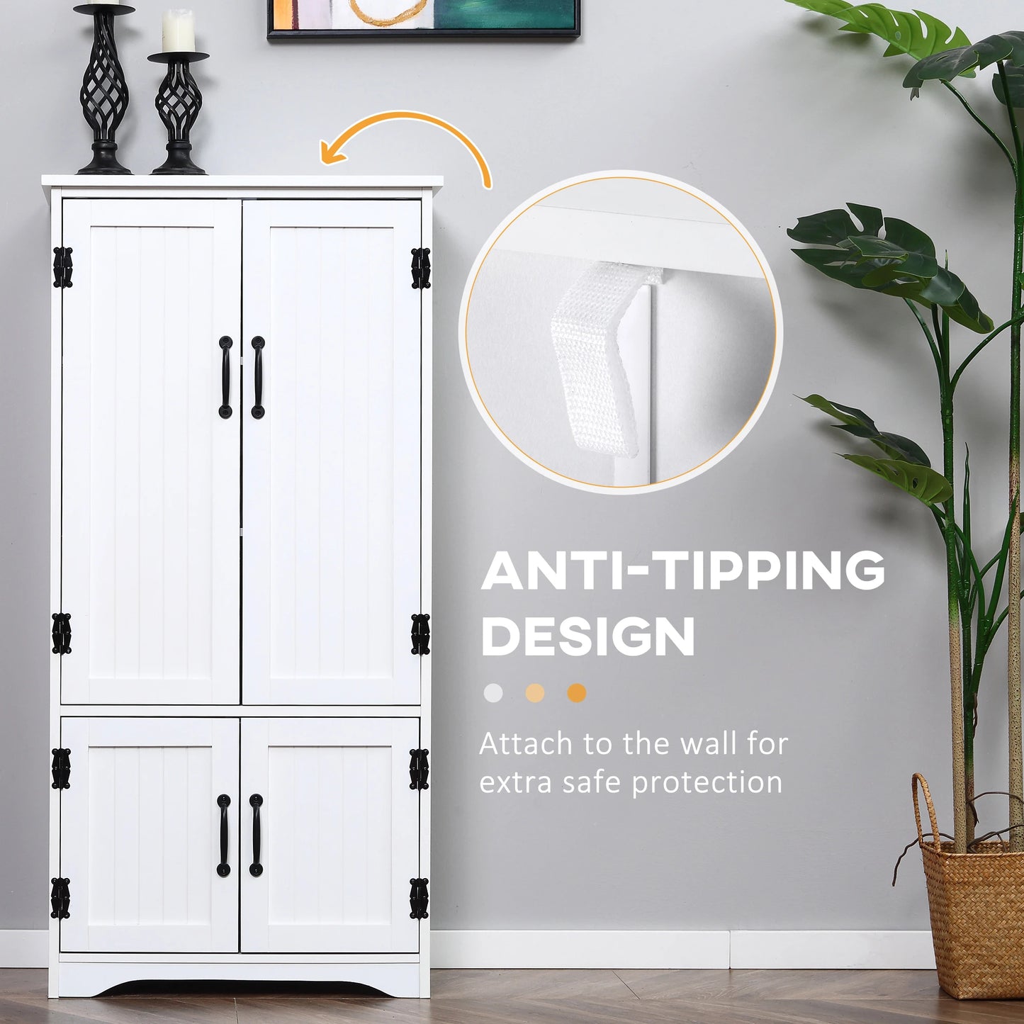 Multi-Storey Pantry Cabinet with Adjustable Shelves - White
