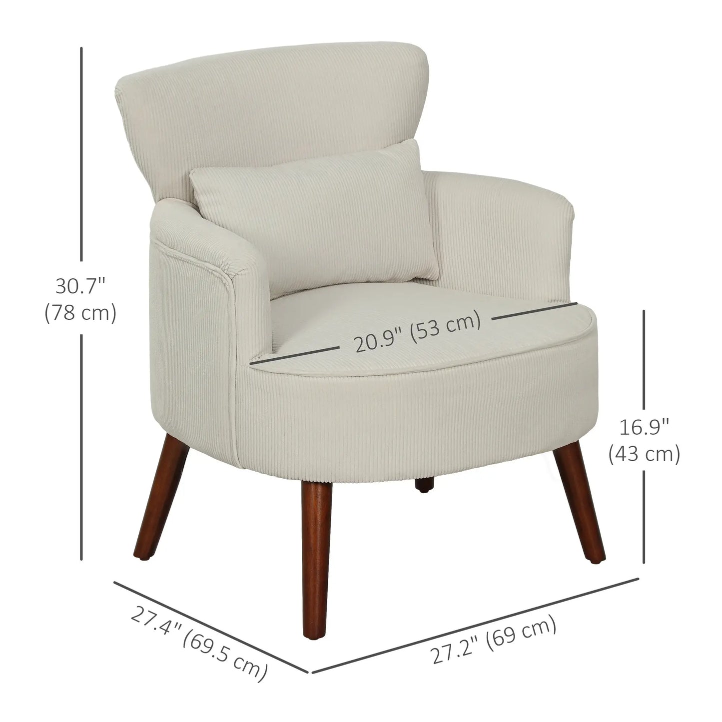 Modern Armchair with Wood Legs - Cream White