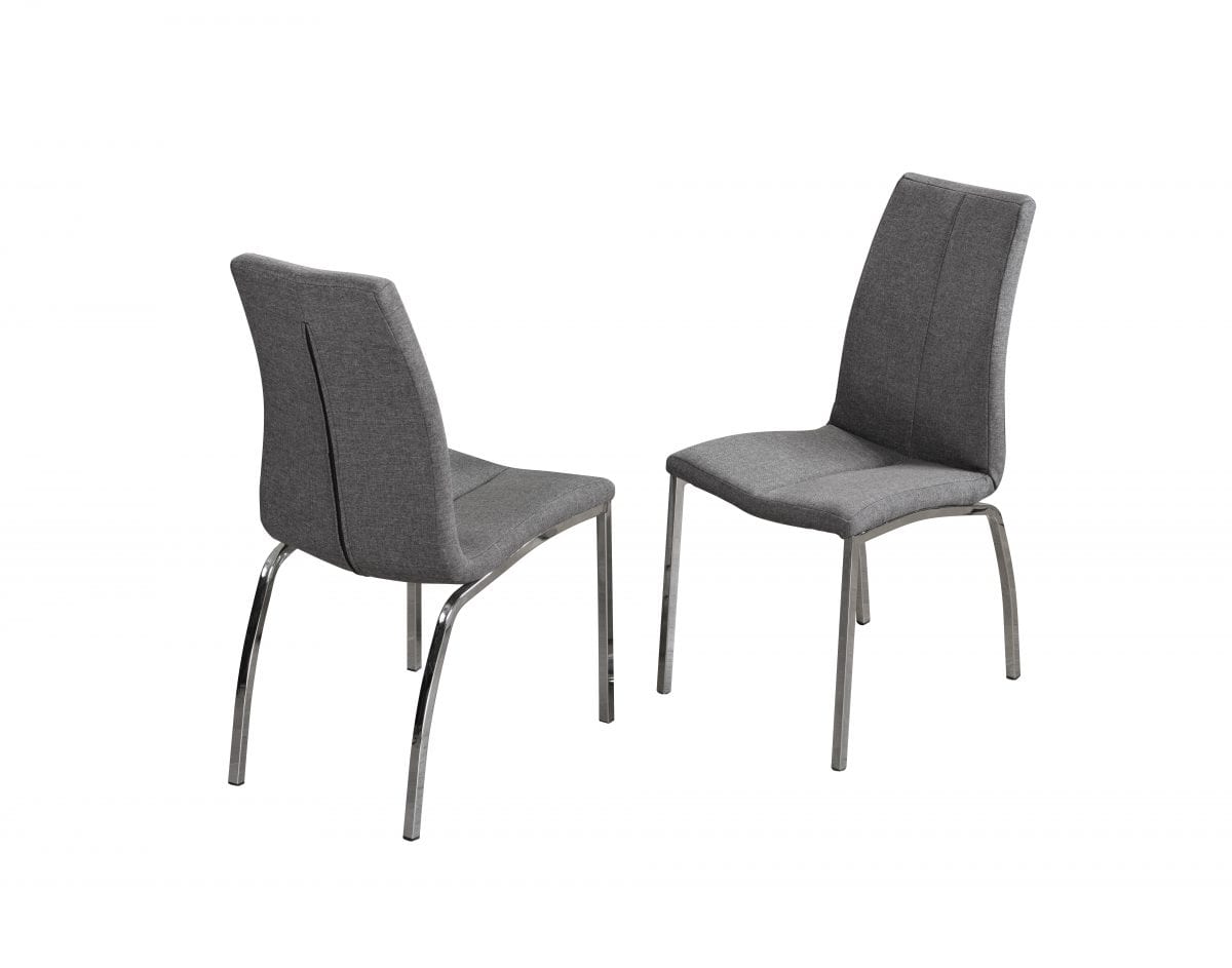 Round Glass 5 Piece Dining Set with Grey Linen Chrome Leg Chairs