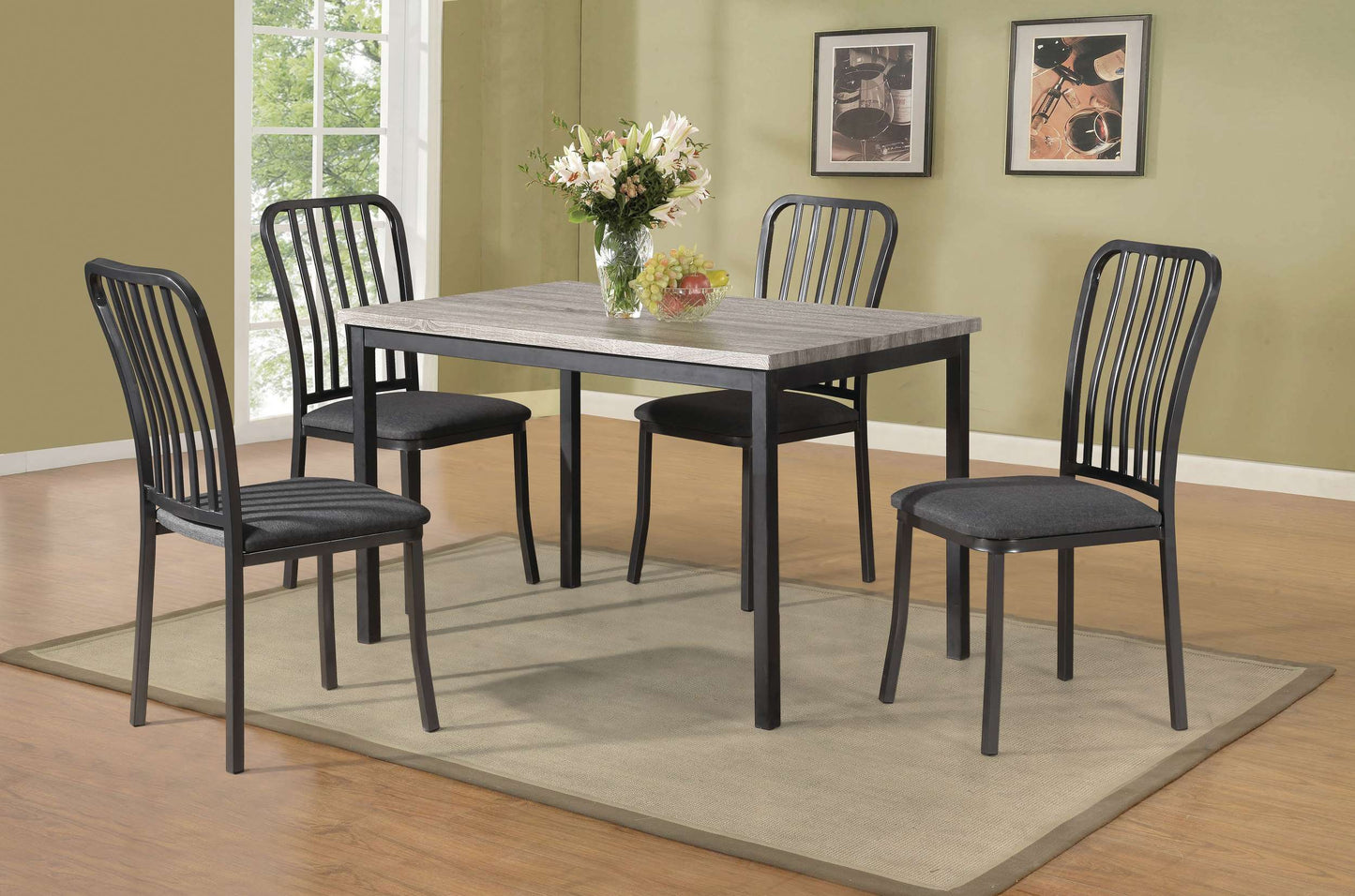 Two-Tone MDF Wood 5 Piece Dining Set with Industrial Grey Linen Chairs