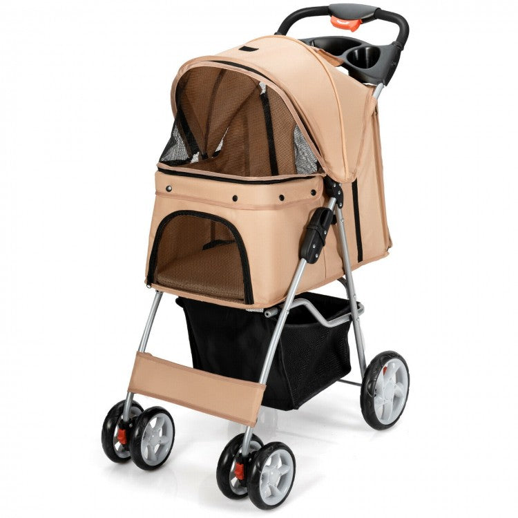 Pet Stroller with Storage - Beige
