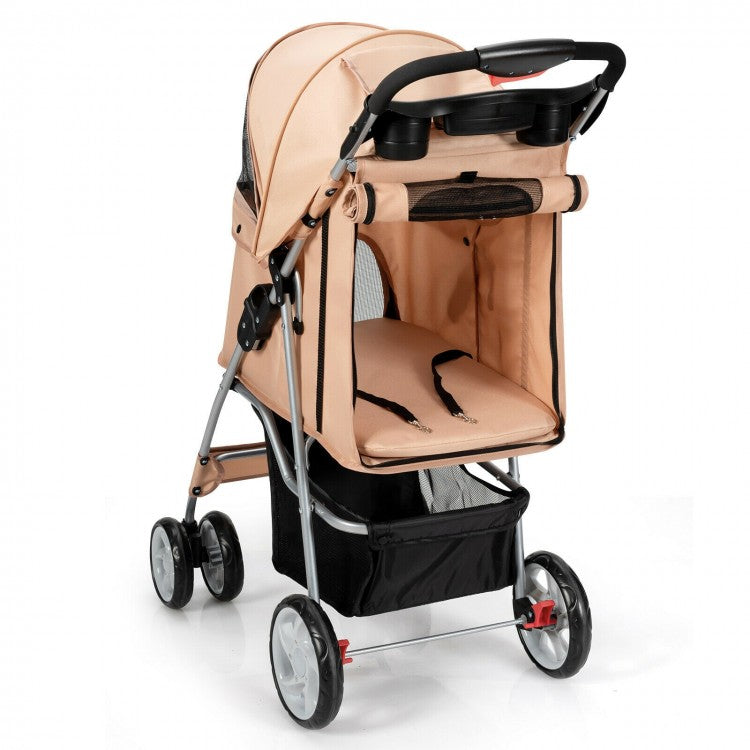 Pet Stroller with Storage - Beige