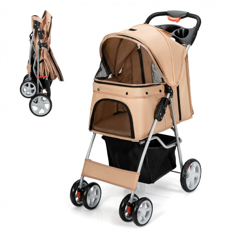 Pet Stroller with Storage - Beige
