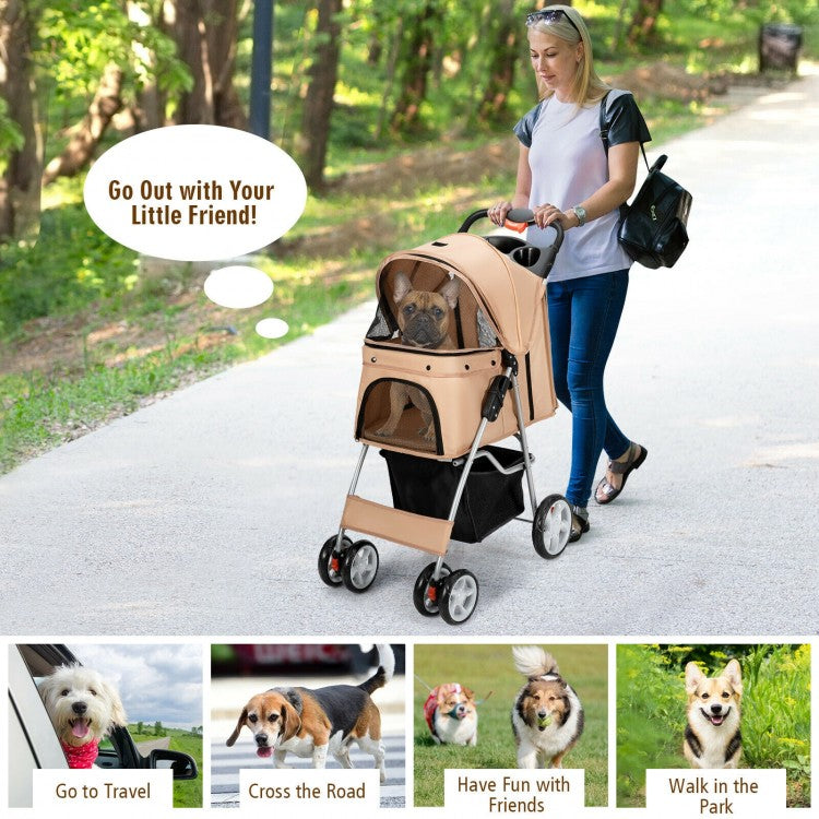 Pet Stroller with Storage - Beige