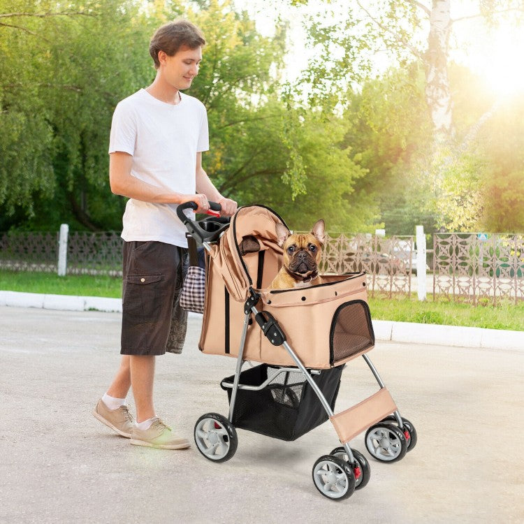 Pet Stroller with Storage - Beige
