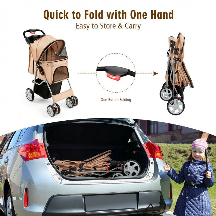 Pet Stroller with Storage - Beige
