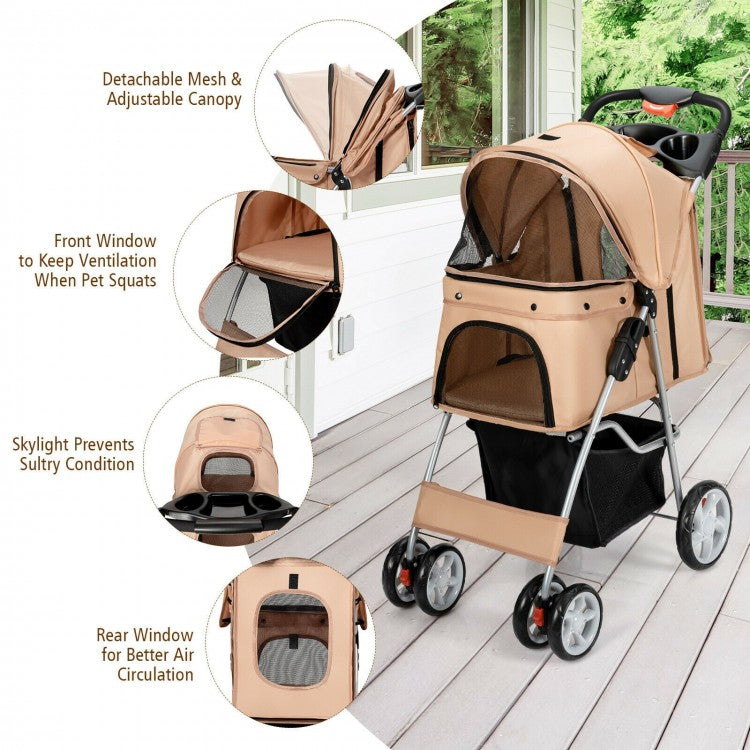 Pet Stroller with Storage - Beige