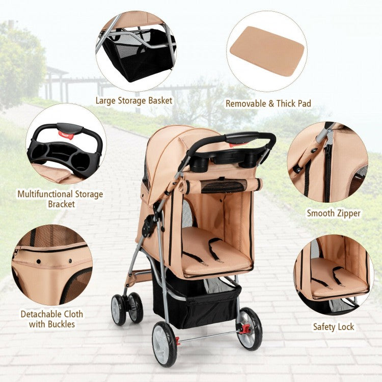 Pet Stroller with Storage - Beige