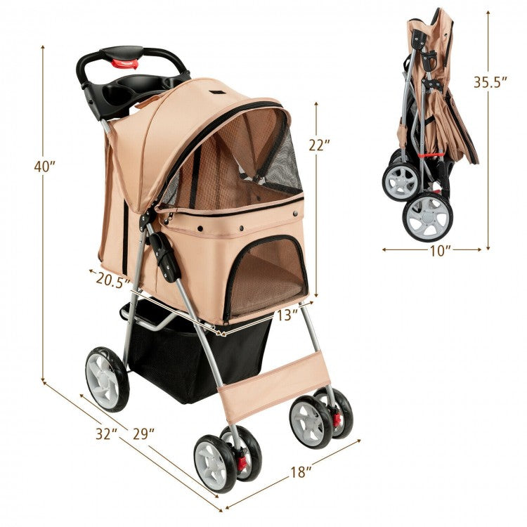 Pet Stroller with Storage - Beige