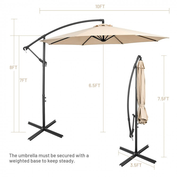 Beige 10' Tilting Cantilever Umbrella