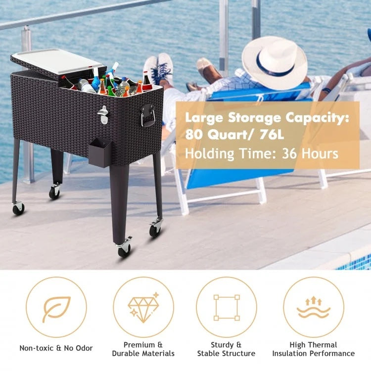 ChillWave 80QT Rattan Cooler Cart