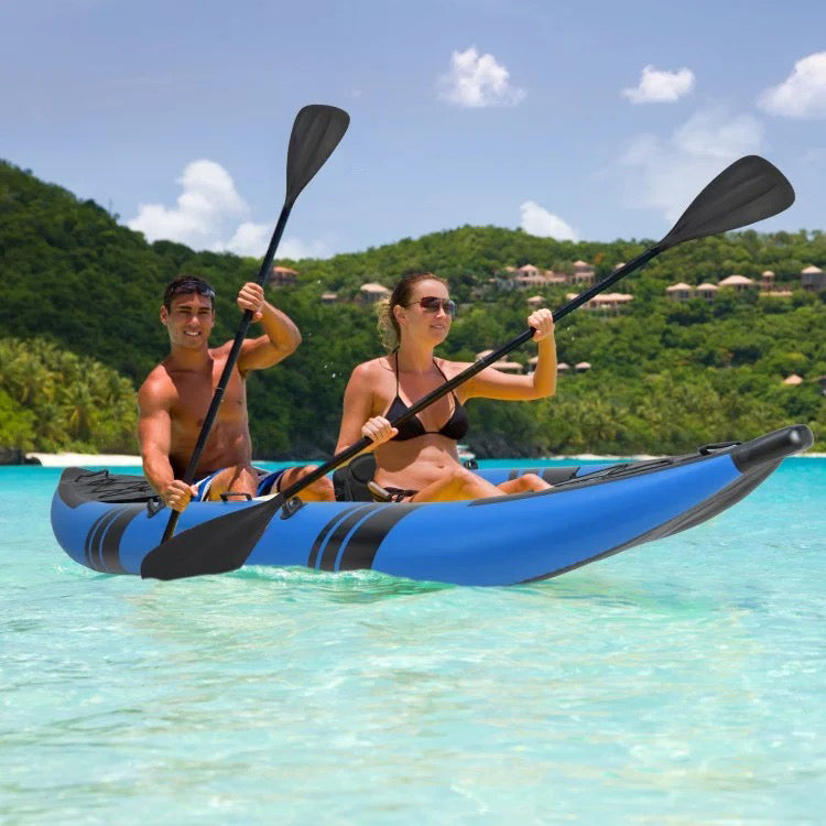 Blue Inflatable Kayak Set for Two with Aluminum Oars