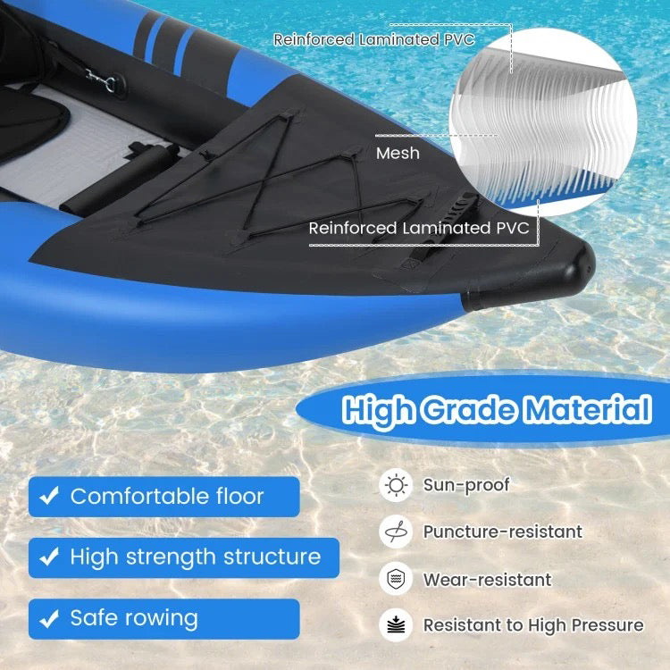 Blue Inflatable Kayak Set for Two with Aluminum Oars