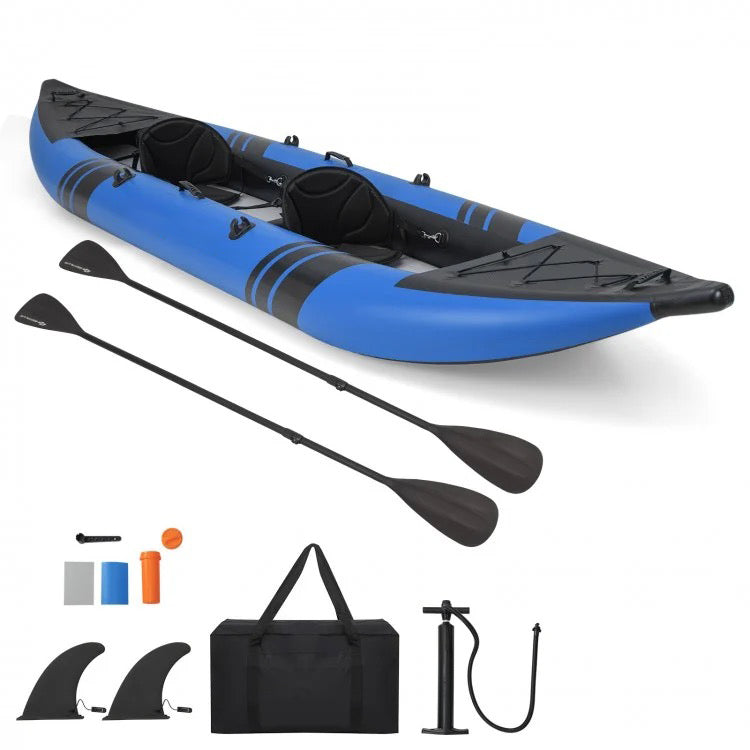 Blue Inflatable Kayak Set for Two with Aluminum Oars