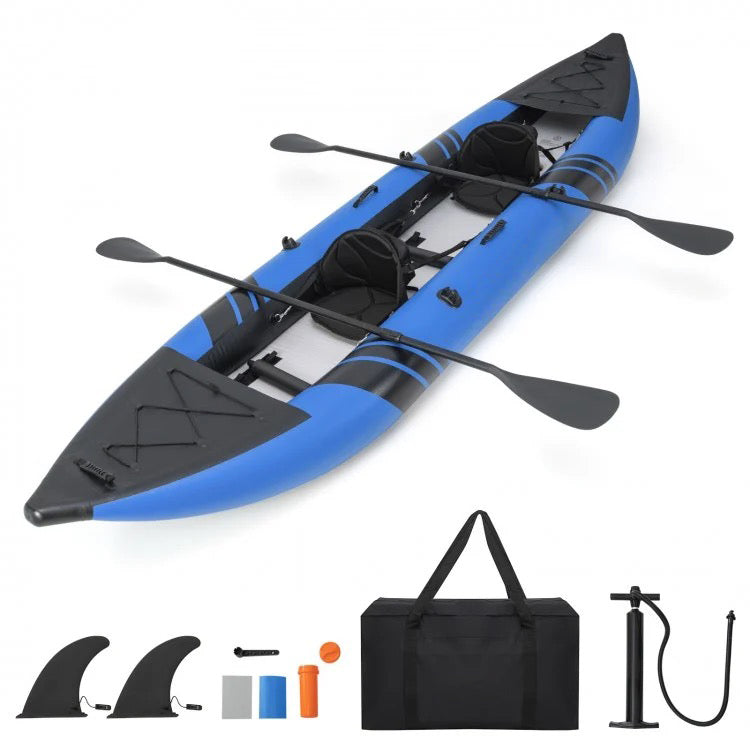 Blue Inflatable Kayak Set for Two with Aluminum Oars