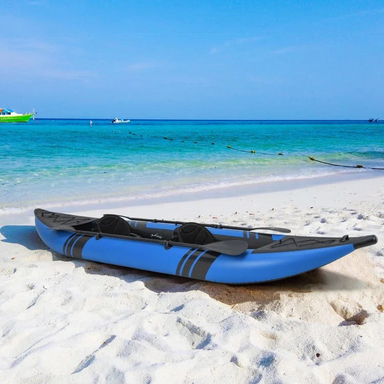 Blue Inflatable Kayak Set for Two with Aluminum Oars