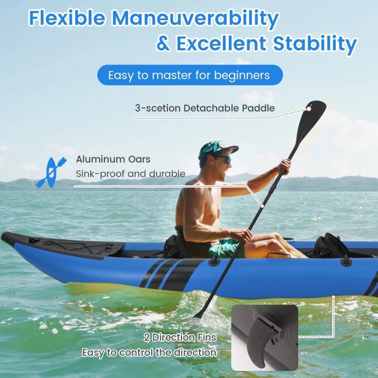 Blue Inflatable Kayak Set for Two with Aluminum Oars