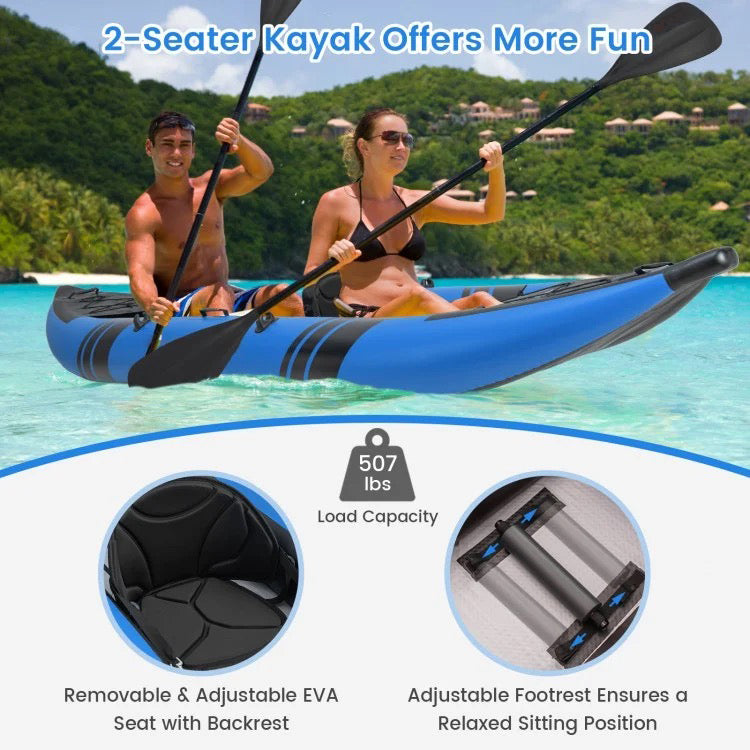 Blue Inflatable Kayak Set for Two with Aluminum Oars