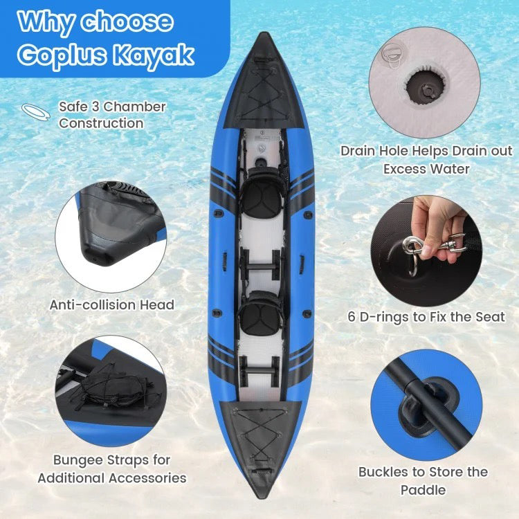 Blue Inflatable Kayak Set for Two with Aluminum Oars