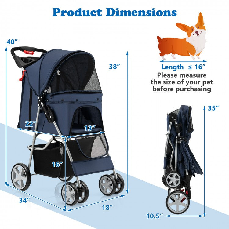 Pet Stroller with Storage - Navy
