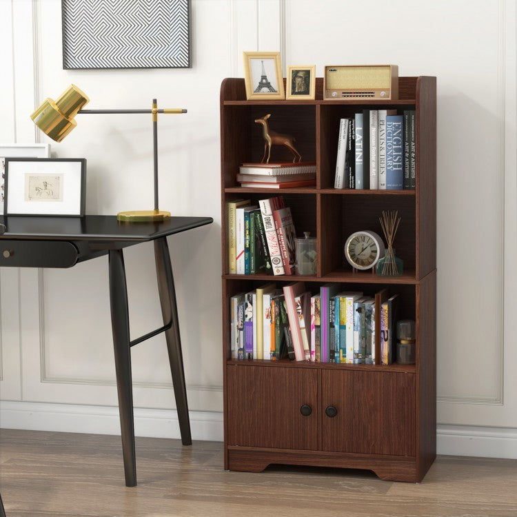 Quad-Level Showcase Cabinet with Dual Doors - Brown