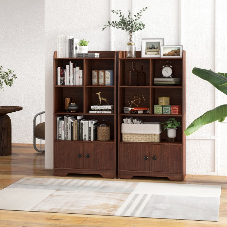 Quad-Level Showcase Cabinet with Dual Doors - Brown