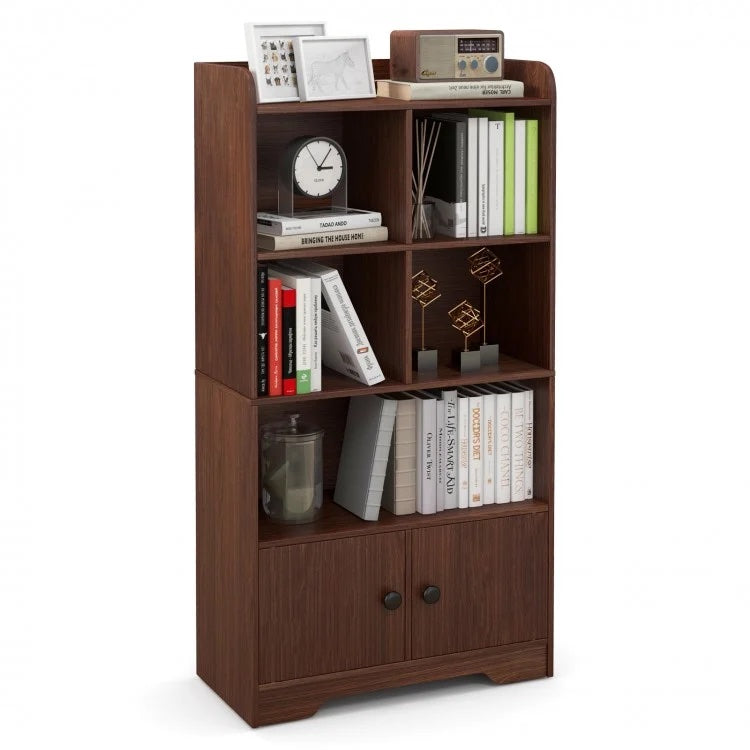 Quad-Level Showcase Cabinet with Dual Doors - Brown