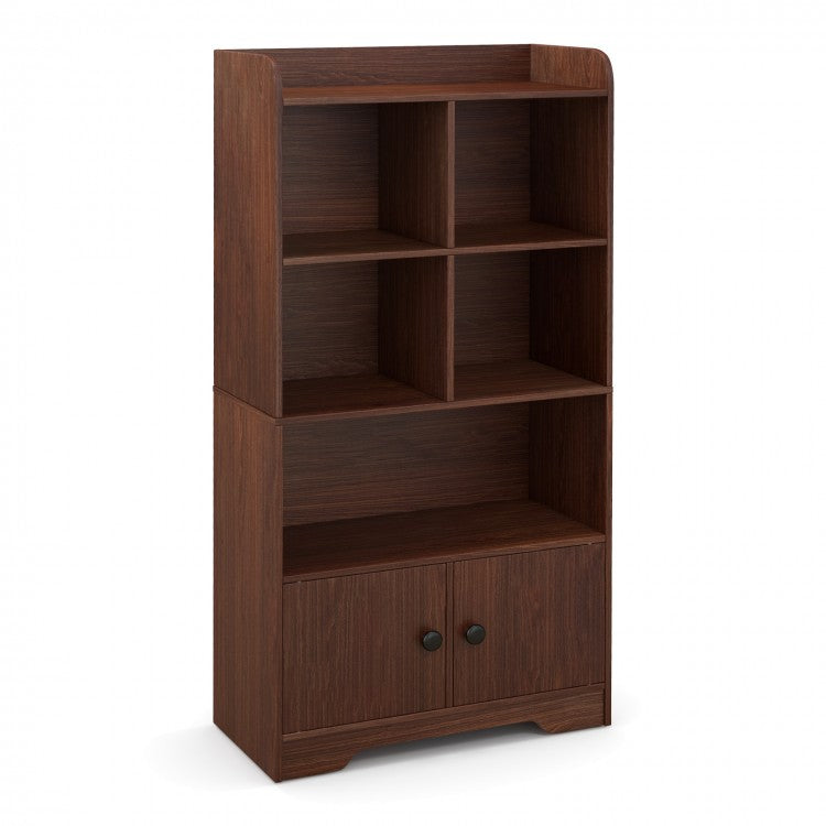 Quad-Level Showcase Cabinet with Dual Doors - Brown