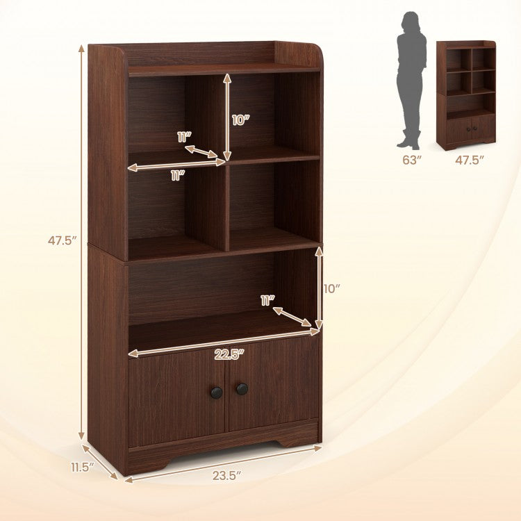 Quad-Level Showcase Cabinet with Dual Doors - Brown