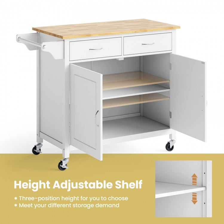 Rolling Wood Top Cart - White