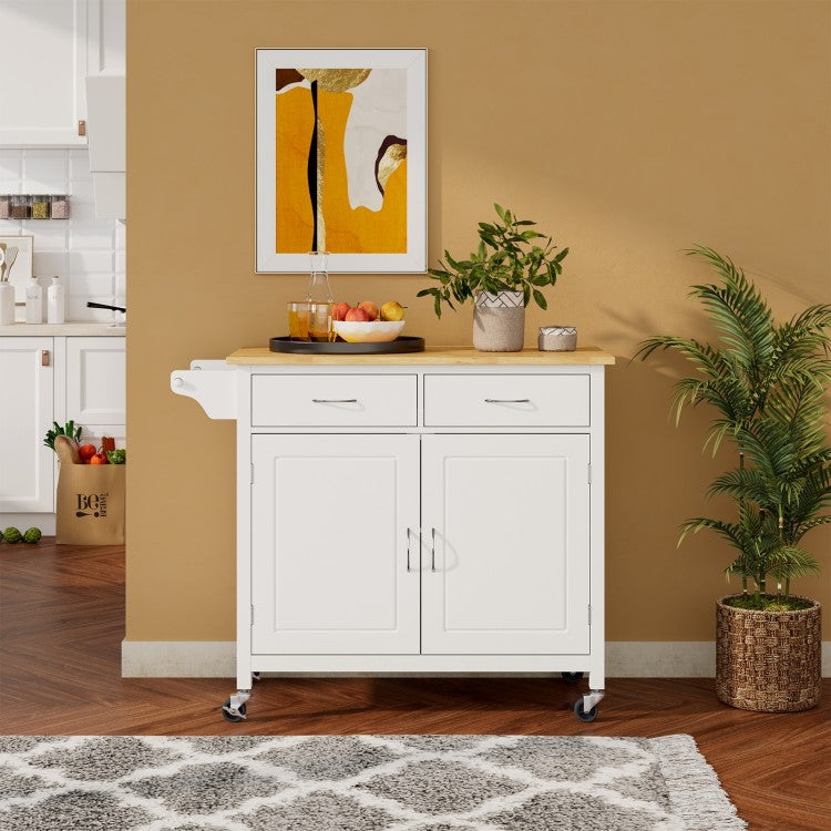 Rolling Wood Top Cart - White