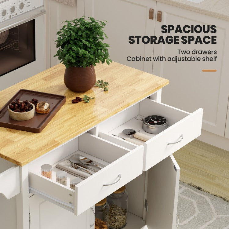 Rolling Wood Top Cart - White