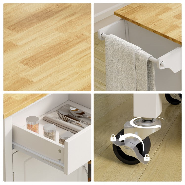 Rolling Wood Top Cart - White