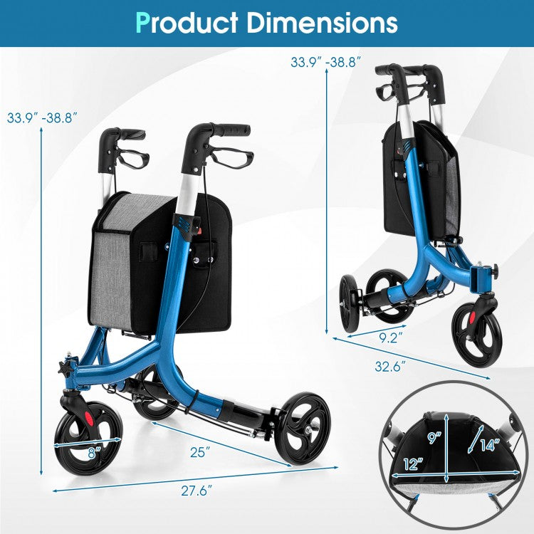 Blue Compact 3-Wheel Foldable Rollator