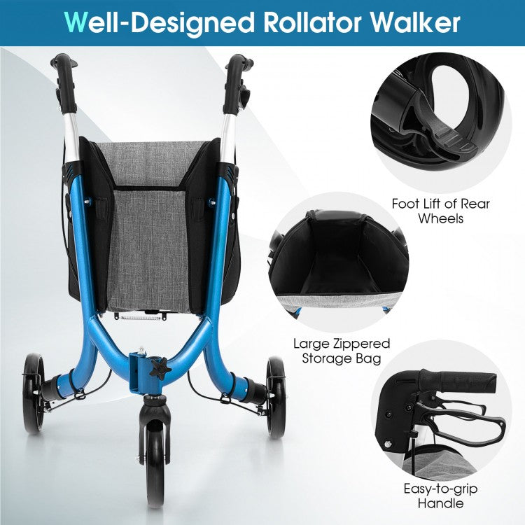 Blue Compact 3-Wheel Foldable Rollator