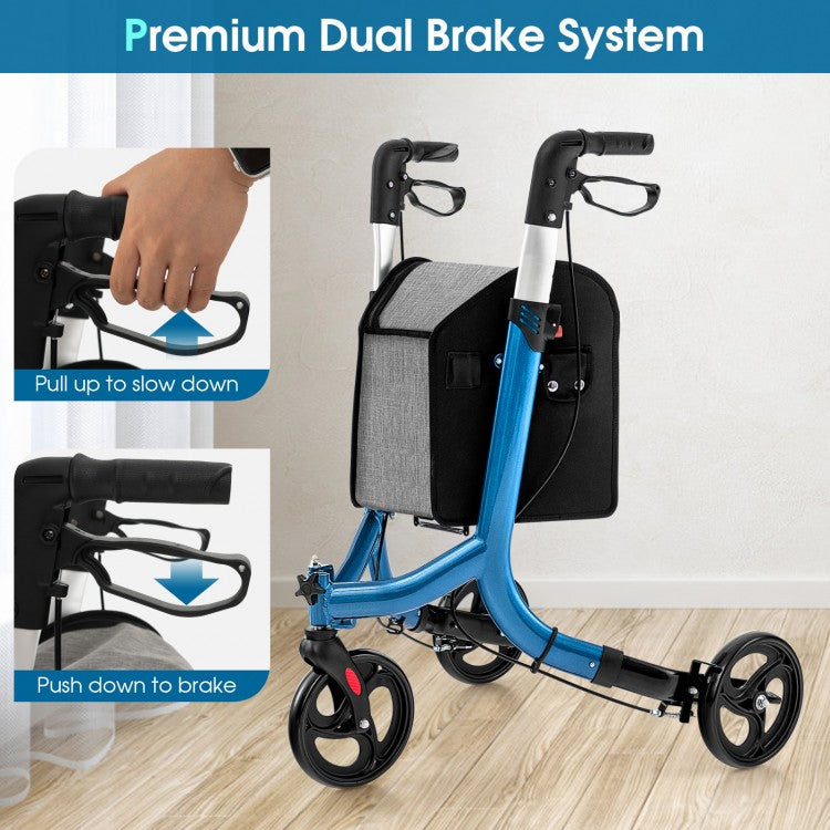 Blue Compact 3-Wheel Foldable Rollator